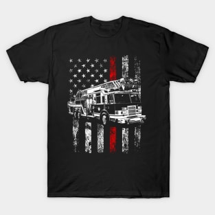 Fire American Flag Thin Red Line Firefighter T-Shirt